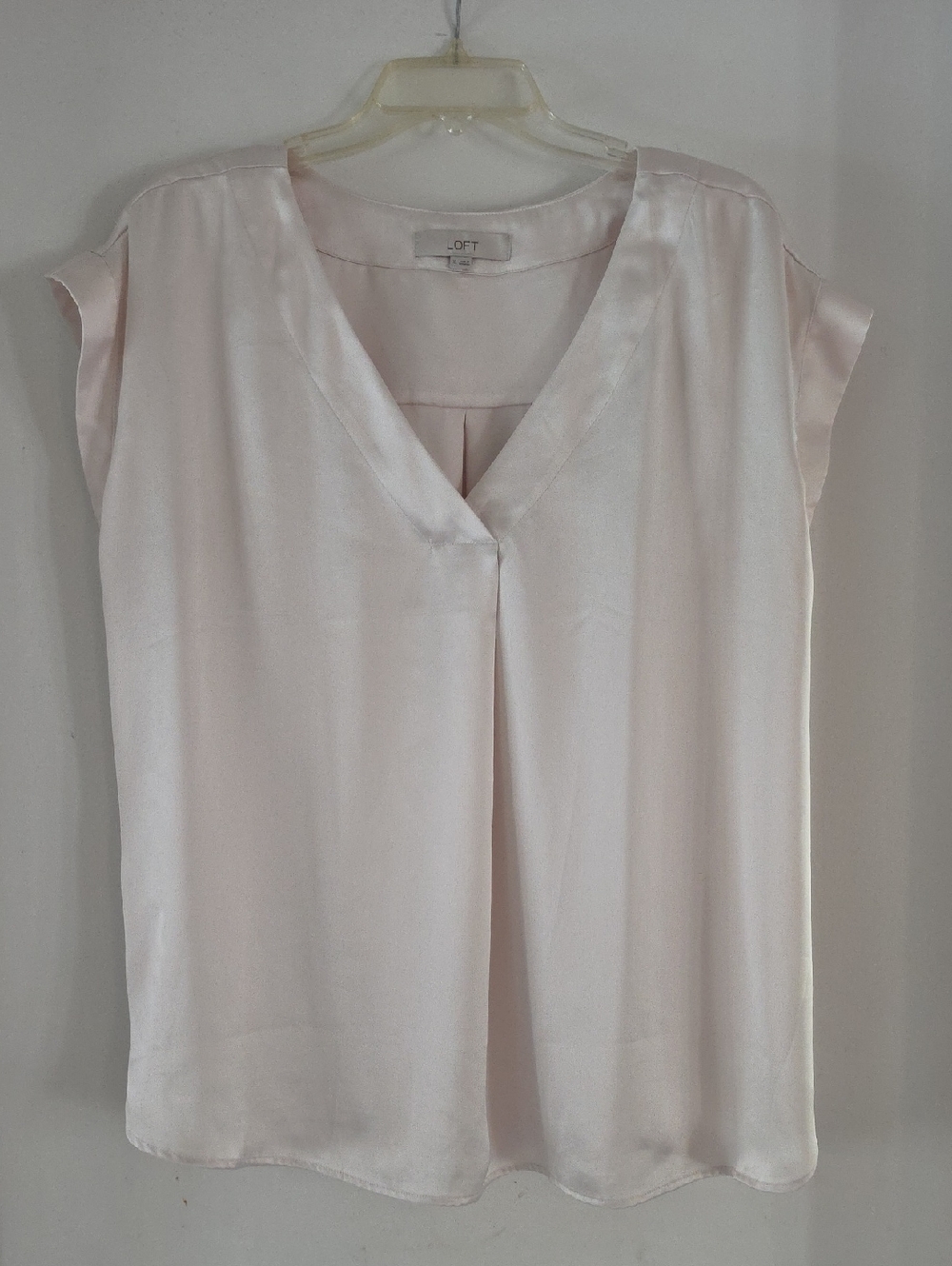 LOFT Pale Blush Satin V-Neck Cap Sleeve Blouse